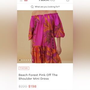 BNWT Farm Rio Beach Forest Pink Off the Shoulder Mini Dress